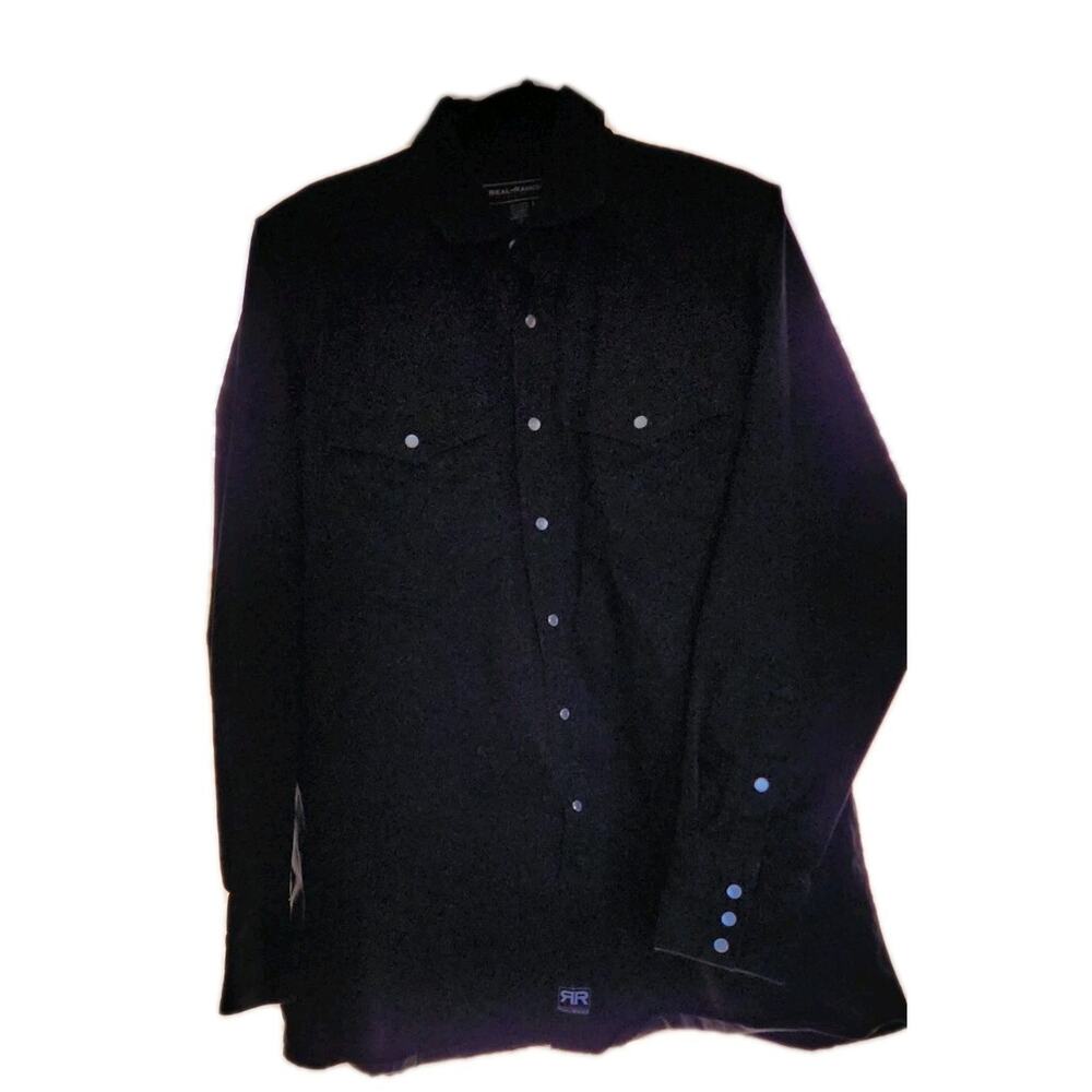 Real Ranch Workwear Shirt Mens LT Pearl Snap Canvas Western Rodeo Black Long